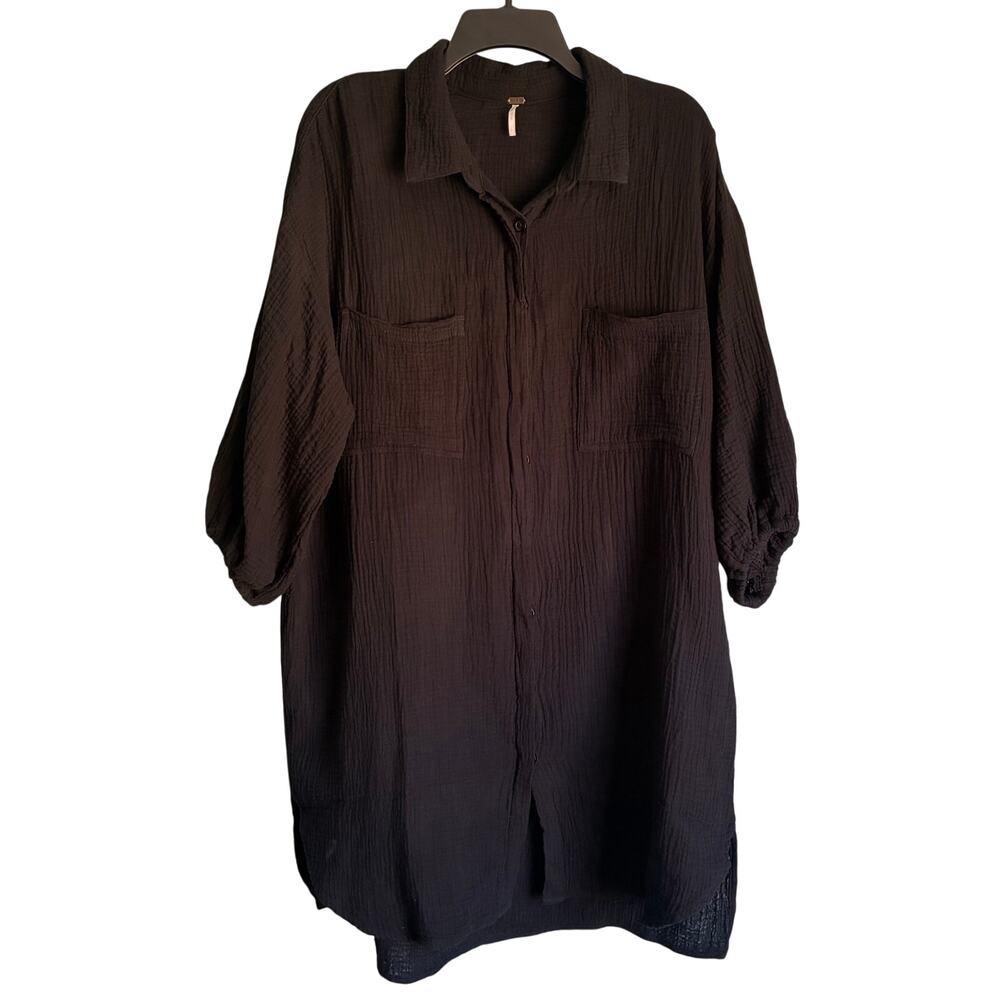 YFB Young Fabulous & Broke Gauze Shirt Dress Black Tunic Size Large Boho Chic